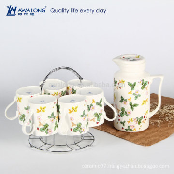 2016 Arabic Hot Sale Chinese Tea Pot Set, Strawberry Painting Fine Ceramic Tea Set